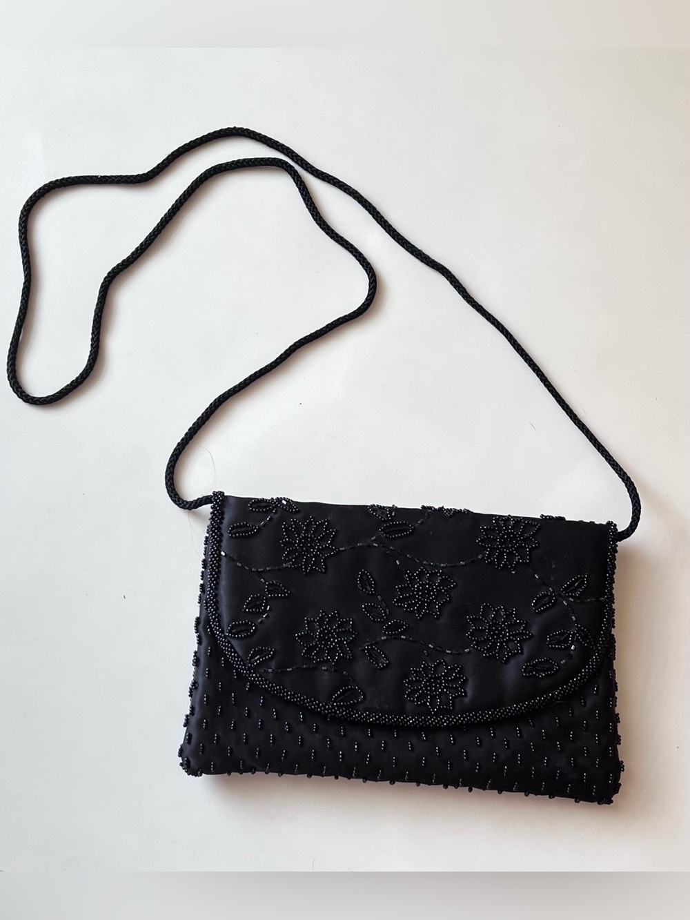 80’s-90’s Vintage Satin Hand-Beaded Bag